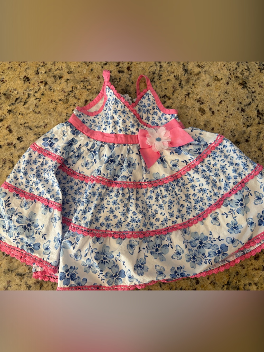 Little Me Blue Floral Summer Dress with Pink Accents 12 months
